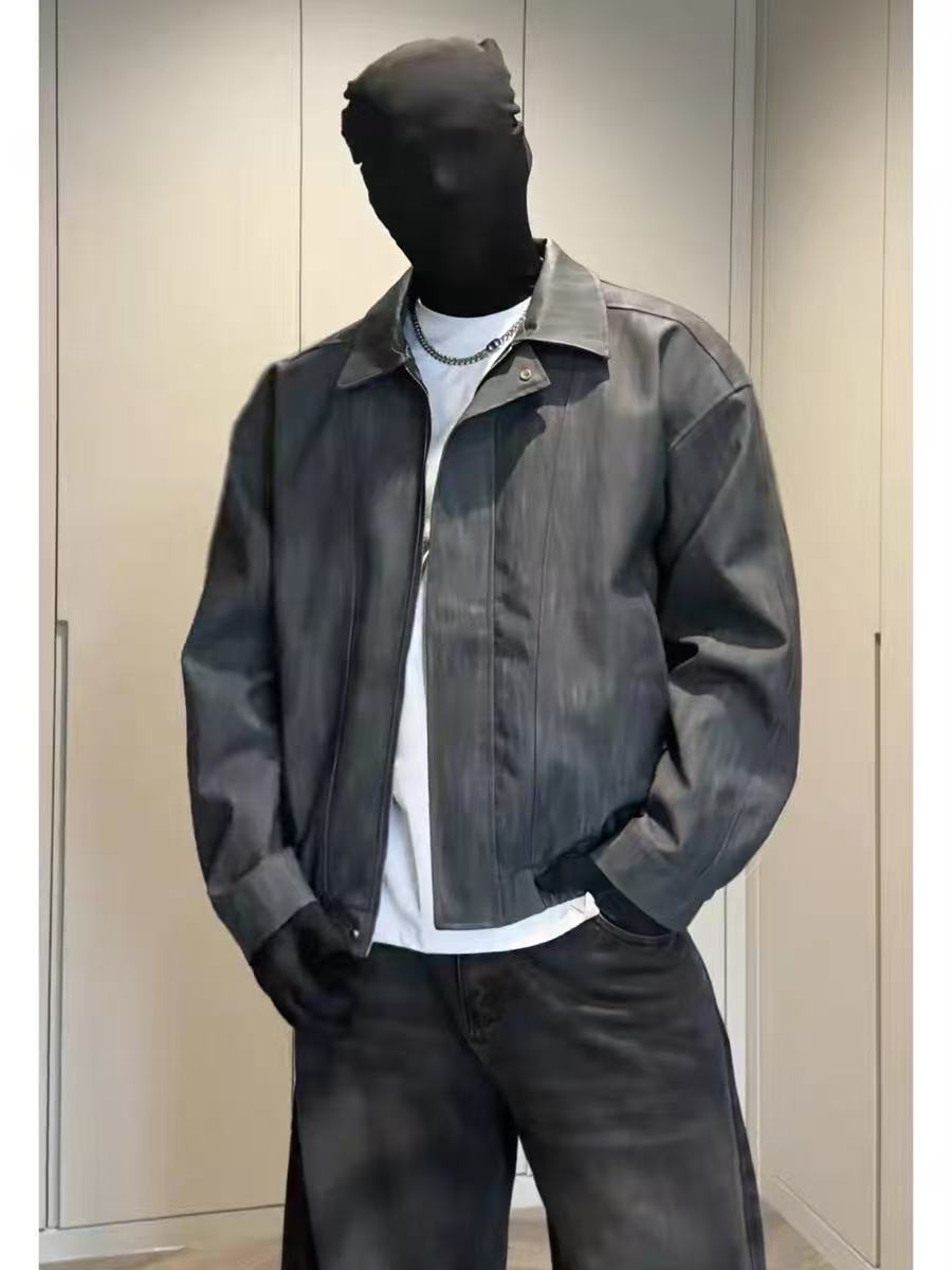 American autumn leather jacket fat boys wear a coat new Harrington tie-dye bomber jacket