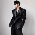 Light luxury suit version design shoulder padded leather jacket men's autumn advanced sense ruffian handsome waist suit