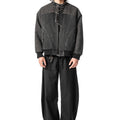 Heavy weightretro stand collar harrington washed distressed quilted denim outwear SIN0827