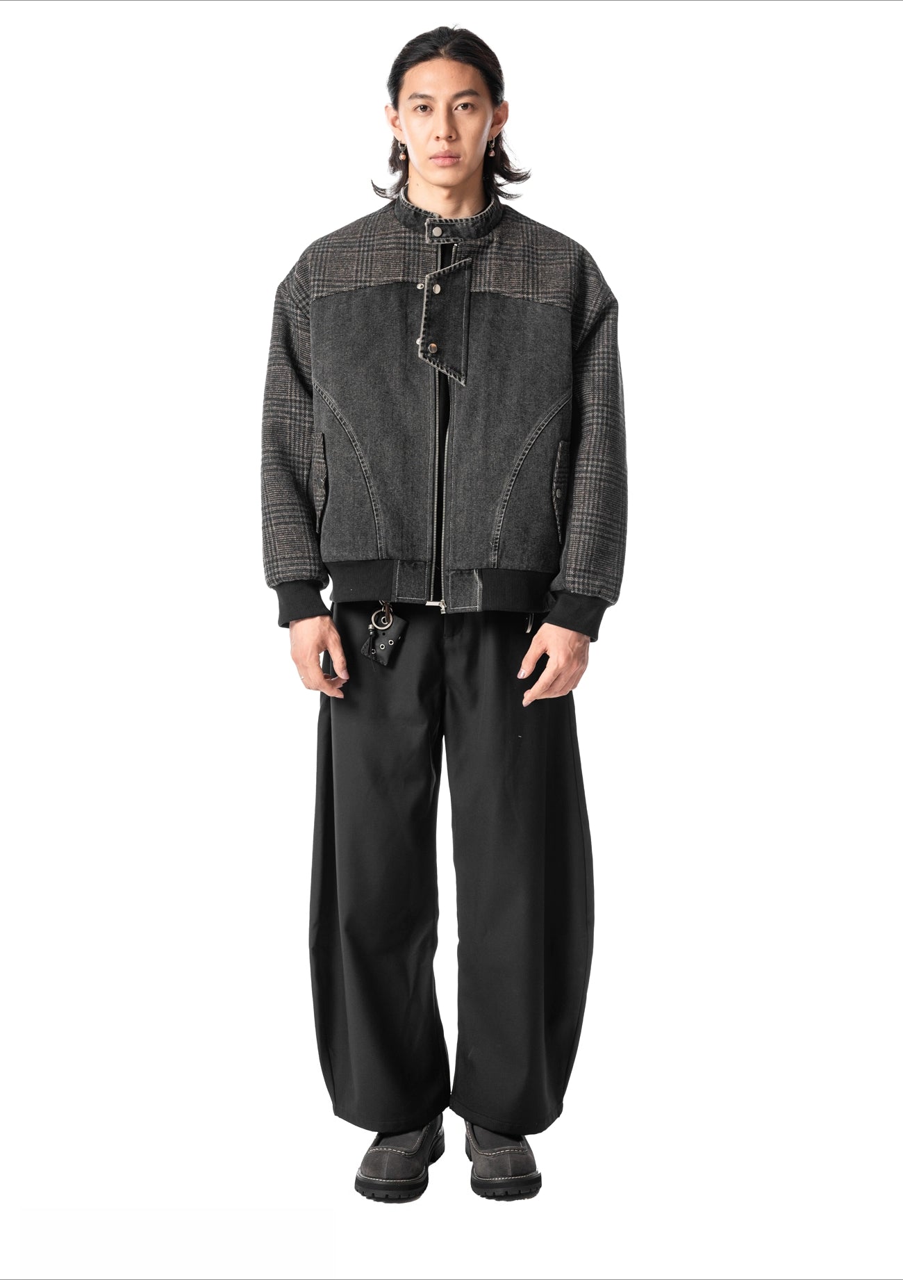 Heavy weightretro stand collar harrington washed distressed quilted denim outwear SIN0827