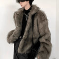 LONG HAIRY SHORT SECTION FAUX FUR COAT sinclub6581