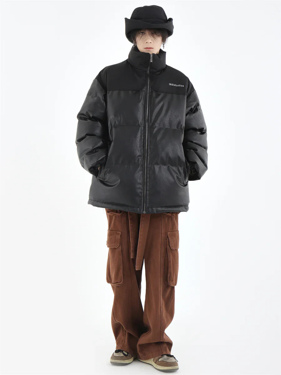 [INSstudios] PU LEATHER COTTON ZIPPER JACKET ST1205