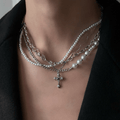 [CHEALIMPID] California Cross Multi-Layer Pearl Necklace st1936