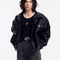 [PeopleStyle] Genderless wear silhouette fashionable leather jacket st1789