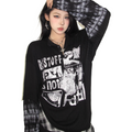 American graffiti design faux two-piece knit t-shirt long sleeve women's  XX1