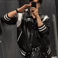 black and white Korean version pu leather jacket sinclub6006
