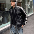 [K09] PU leather striped jacket st1918