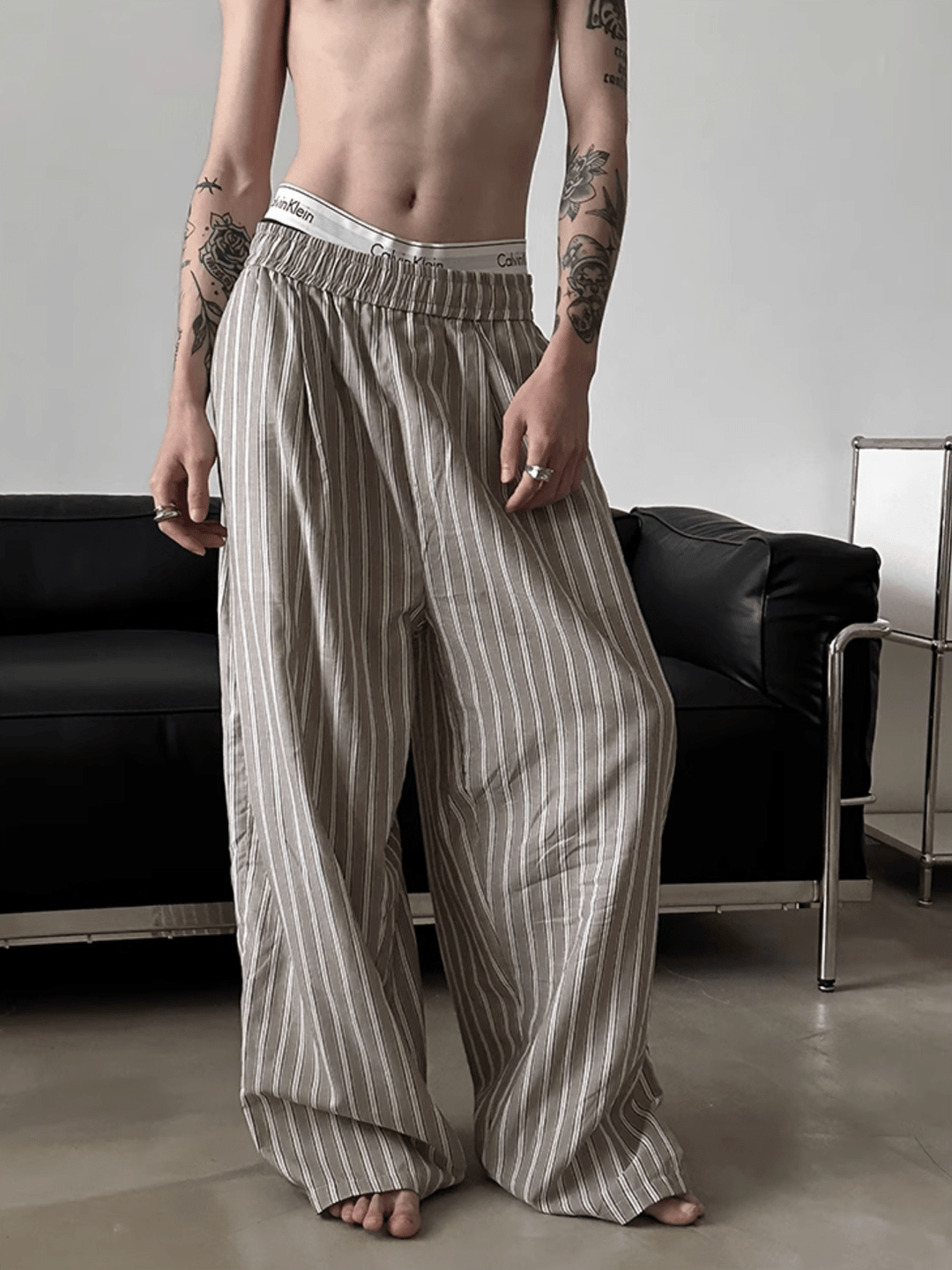 [GENESISBOY] striped cotton loose pants st2077