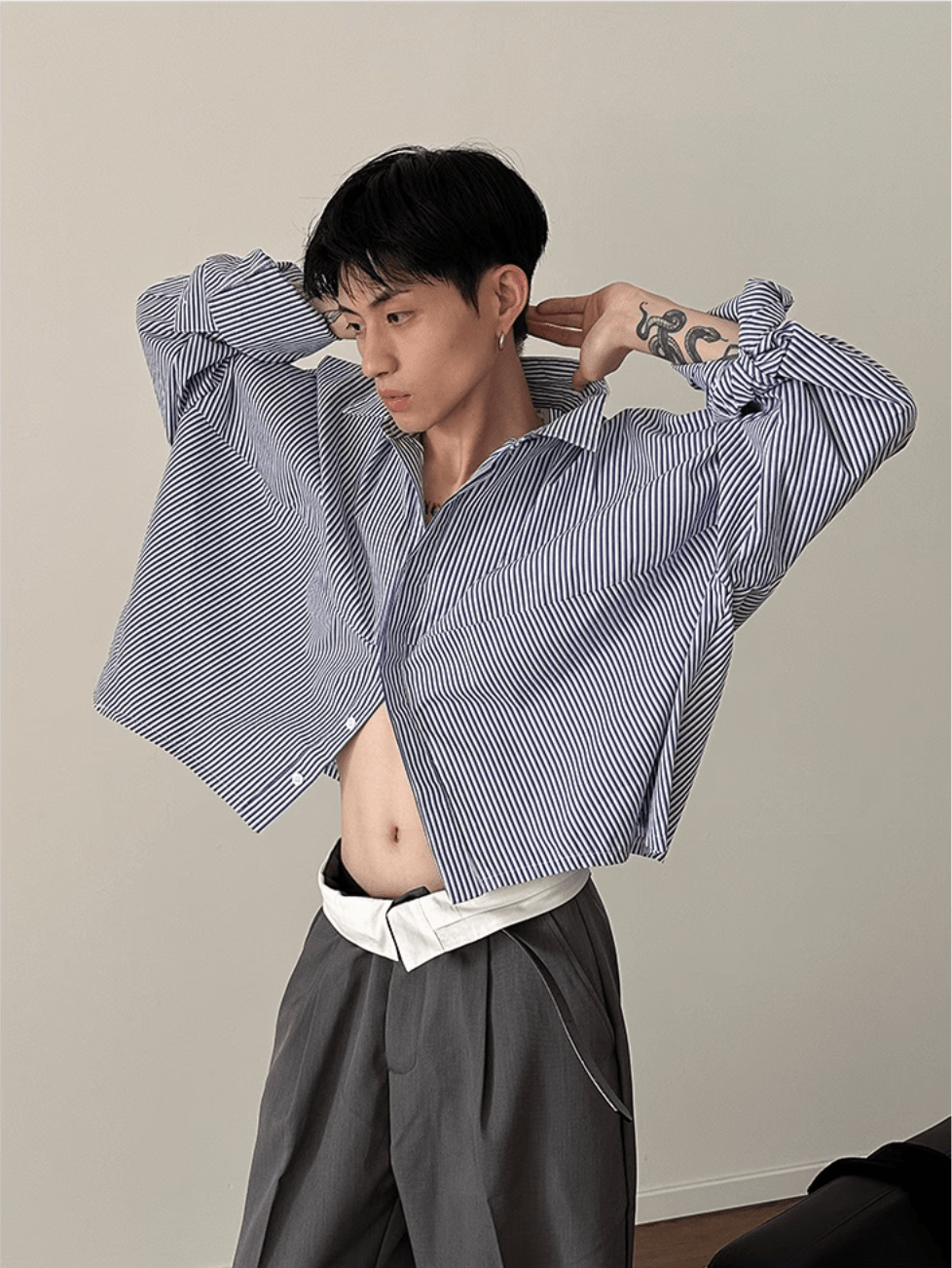 [GENESISBOY] Blue Striped Casual Shirt st2080