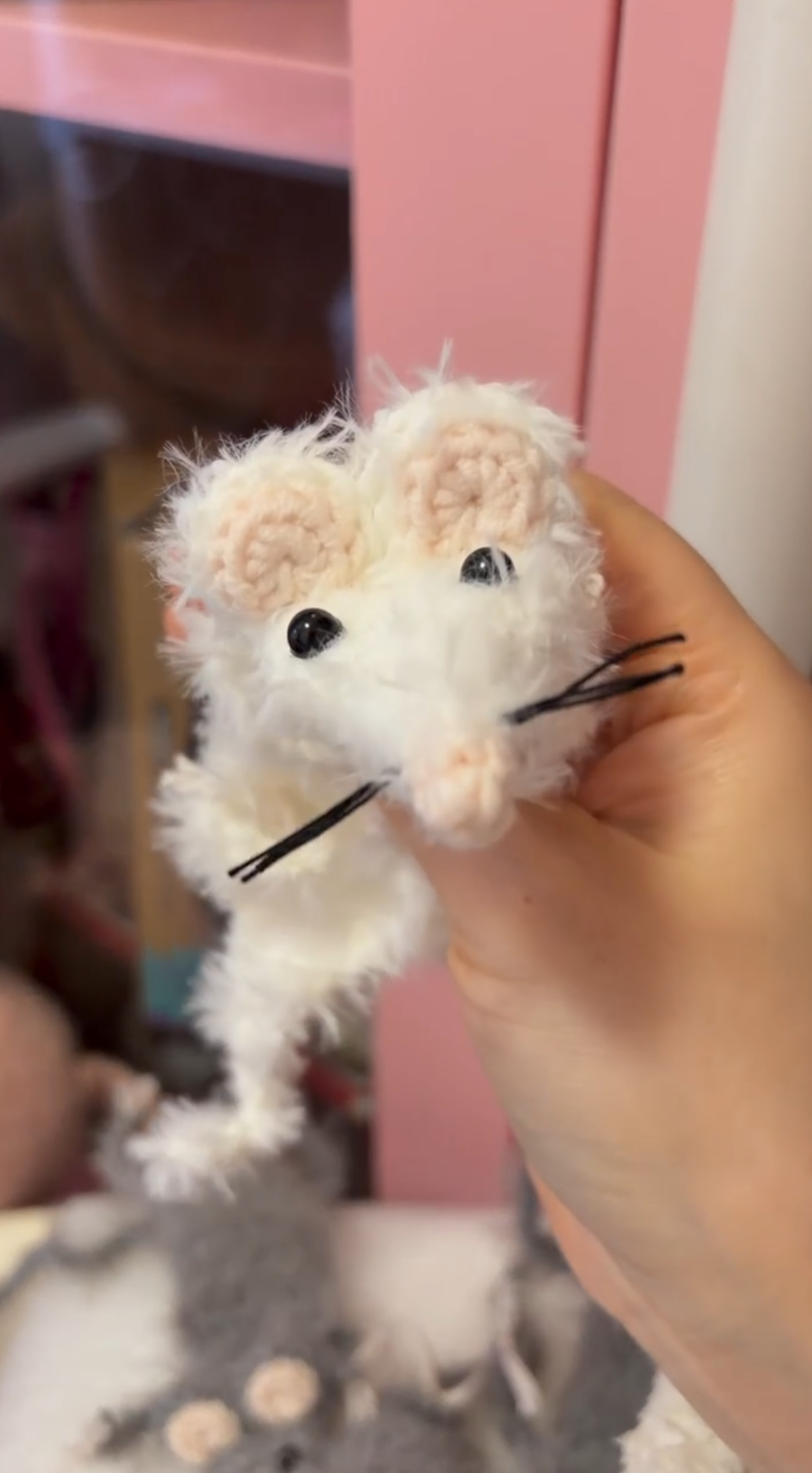 Pure white plush mouse hanging ornament