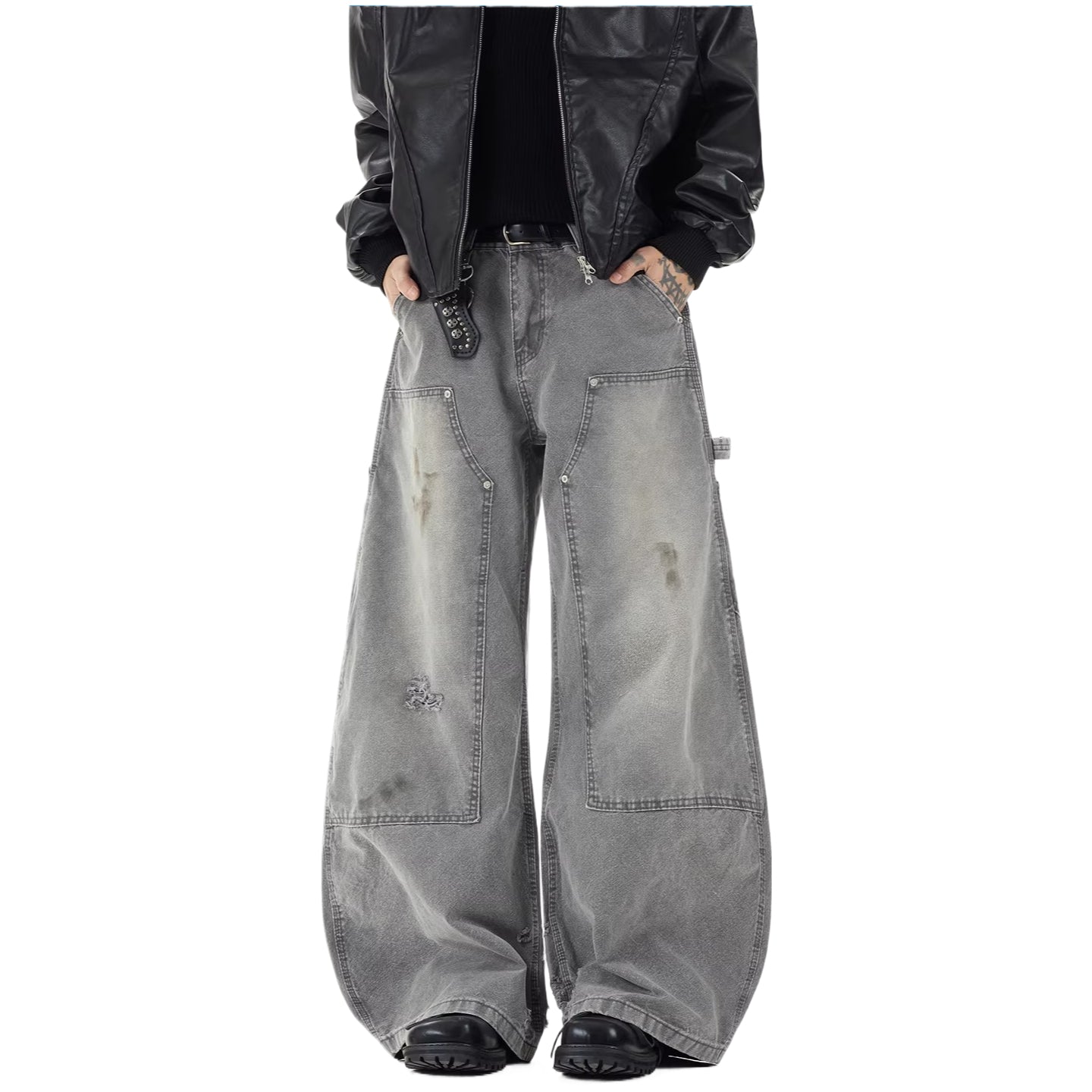 American patchwork distressed lumberjack jeans  SIN0858