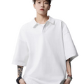 Solid color lapel polo shirt men's spring American loose short-sleeved t-shirt WY082