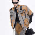 Waste gradient denim holes jacket + bottoms nst2147