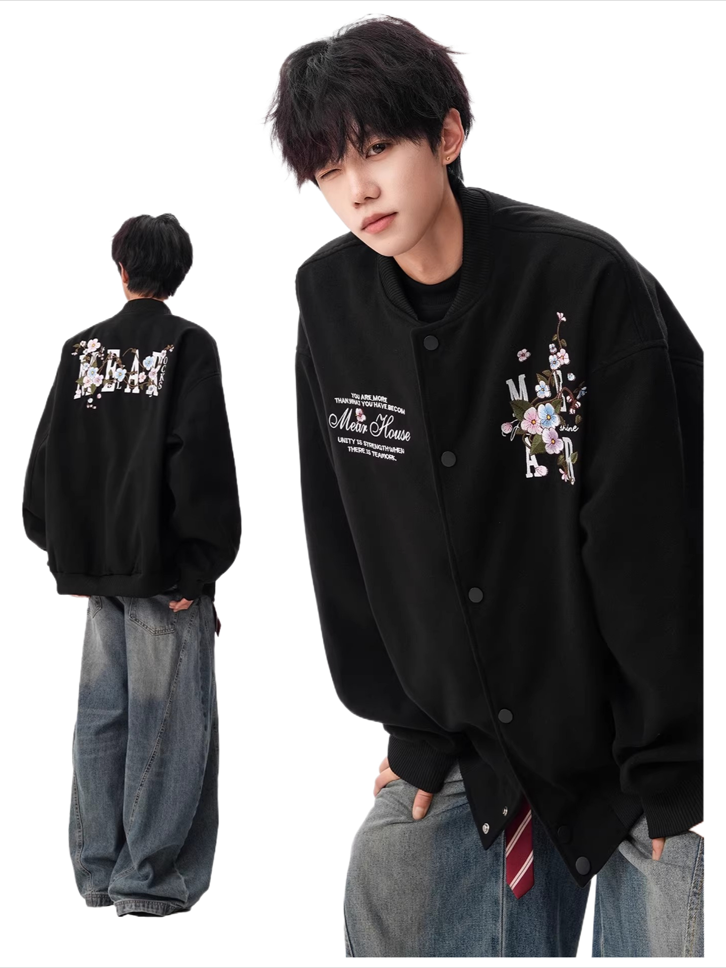 Vintage floral embroidered baseball jacket  SIN023