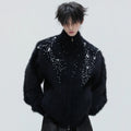 Turtleneck plush pearl embellished sweater cardigan extravagant thickened knitted sweater