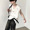 [AUTUMNWIND] METAL BROKEN HOLES HOLLOW V-NECK SLEEVELESS ST1458