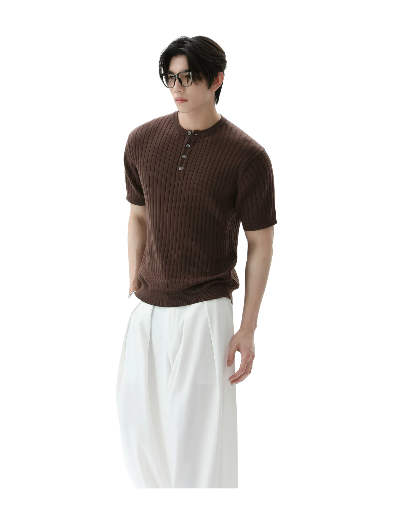 Men's Ribbed Knit Henley T-Shirt Short Sleeve Slim Fit Casual Summer Top st0569