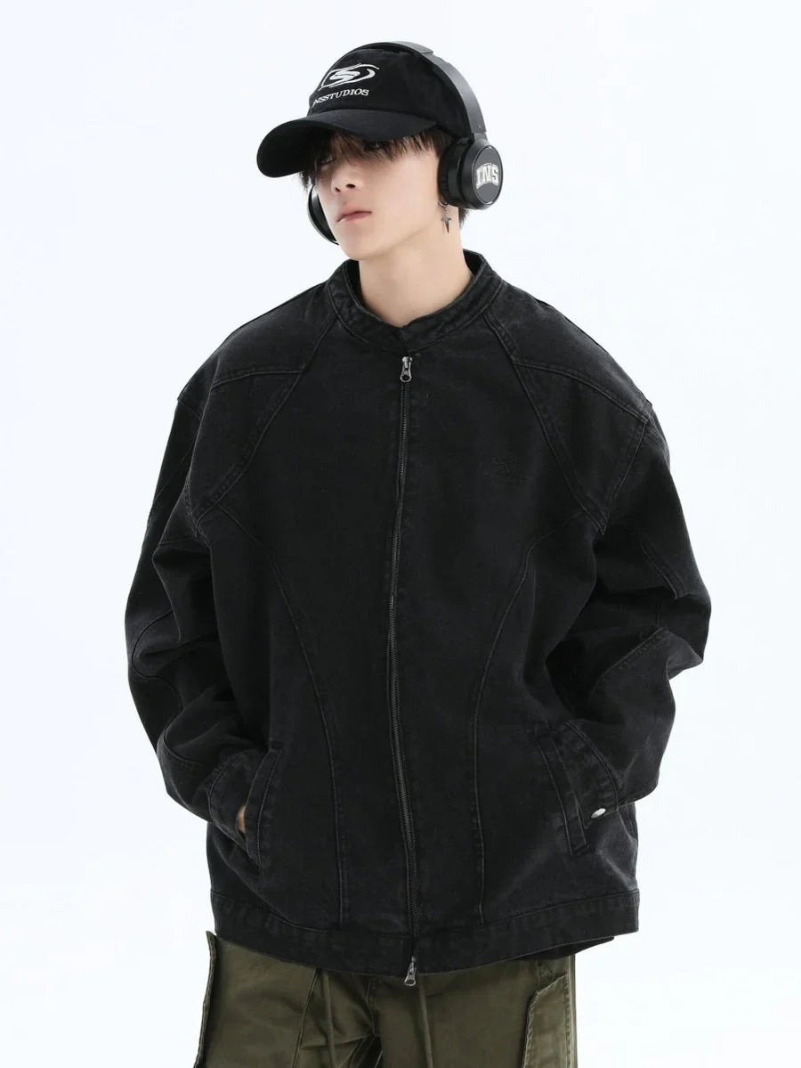 [INSstudios] WASHED DENIM JACKET ZIPPER ST1064