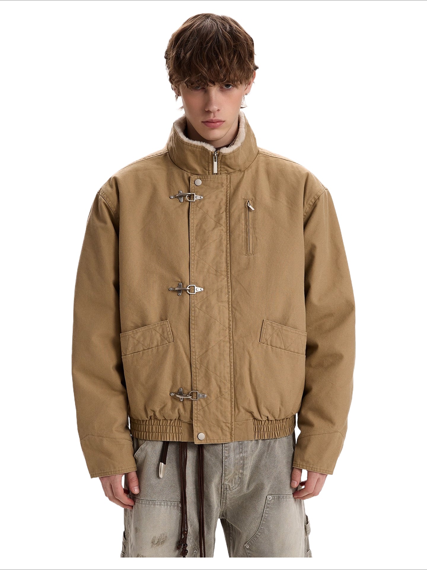 Vintage old money wind stand-up collar flight jacket cotton clothes SIN0969