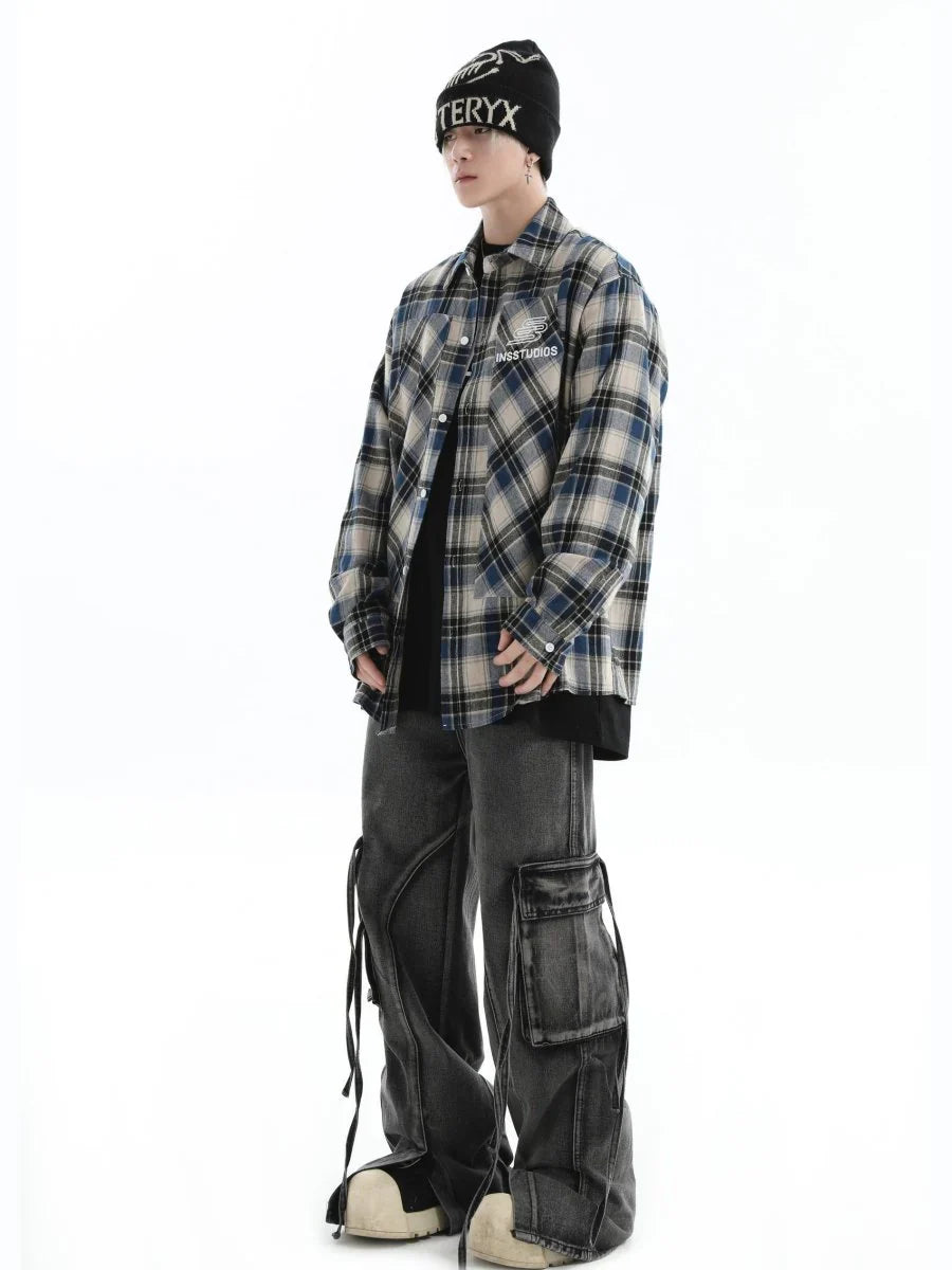 [INSstudios] MULTI-POCKET LOOSE STRAIGHT LONG JEANS ST1210