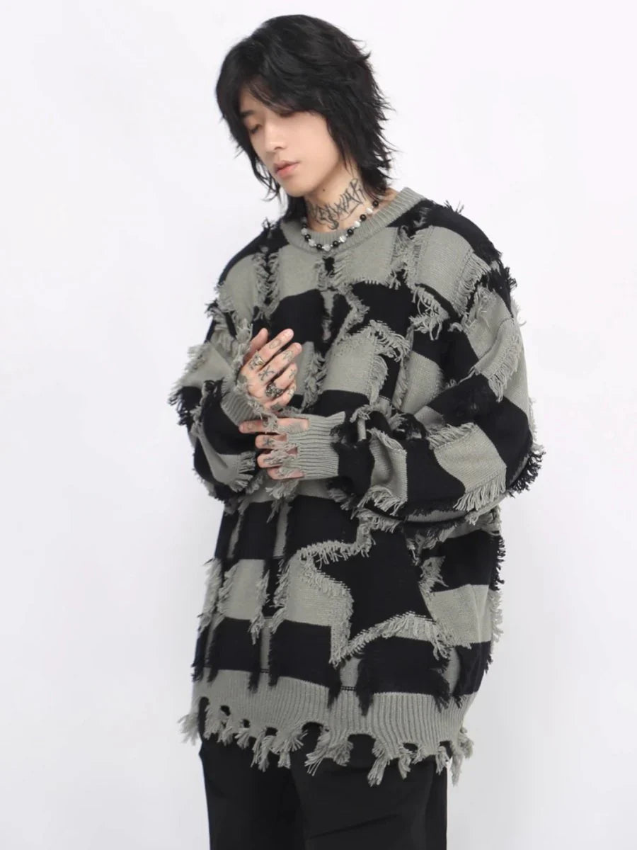 HOLES STRIPED CASUAL KNITWEAR sinclub3265