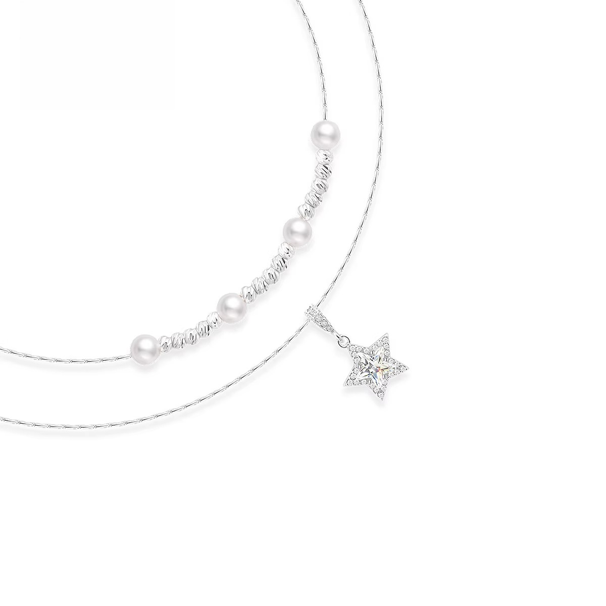 Necklace Women's Pearl Star Double Layer Stacked Clavicle Chain WY057