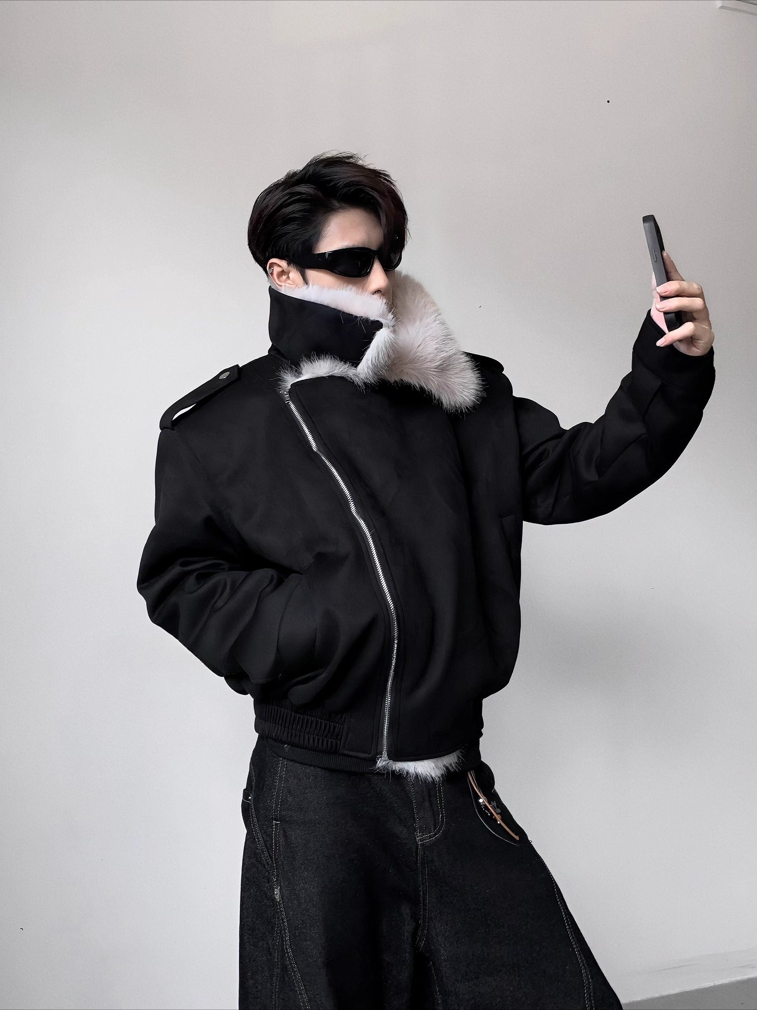 Light luxury thickened winter big fur collar seat mountain carving jacket men's advanced sense padded cotton cleanfit cotton clothes