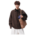 American retro brown striped shirt - men's premium casual polo shirt  SIN015