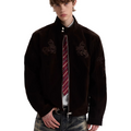 American retro silhouette suede hunting jacket boxy version short harrington workwear stand collar outwear SIN027