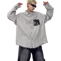 American niche graffiti print vertical stripe shirt  SIN040