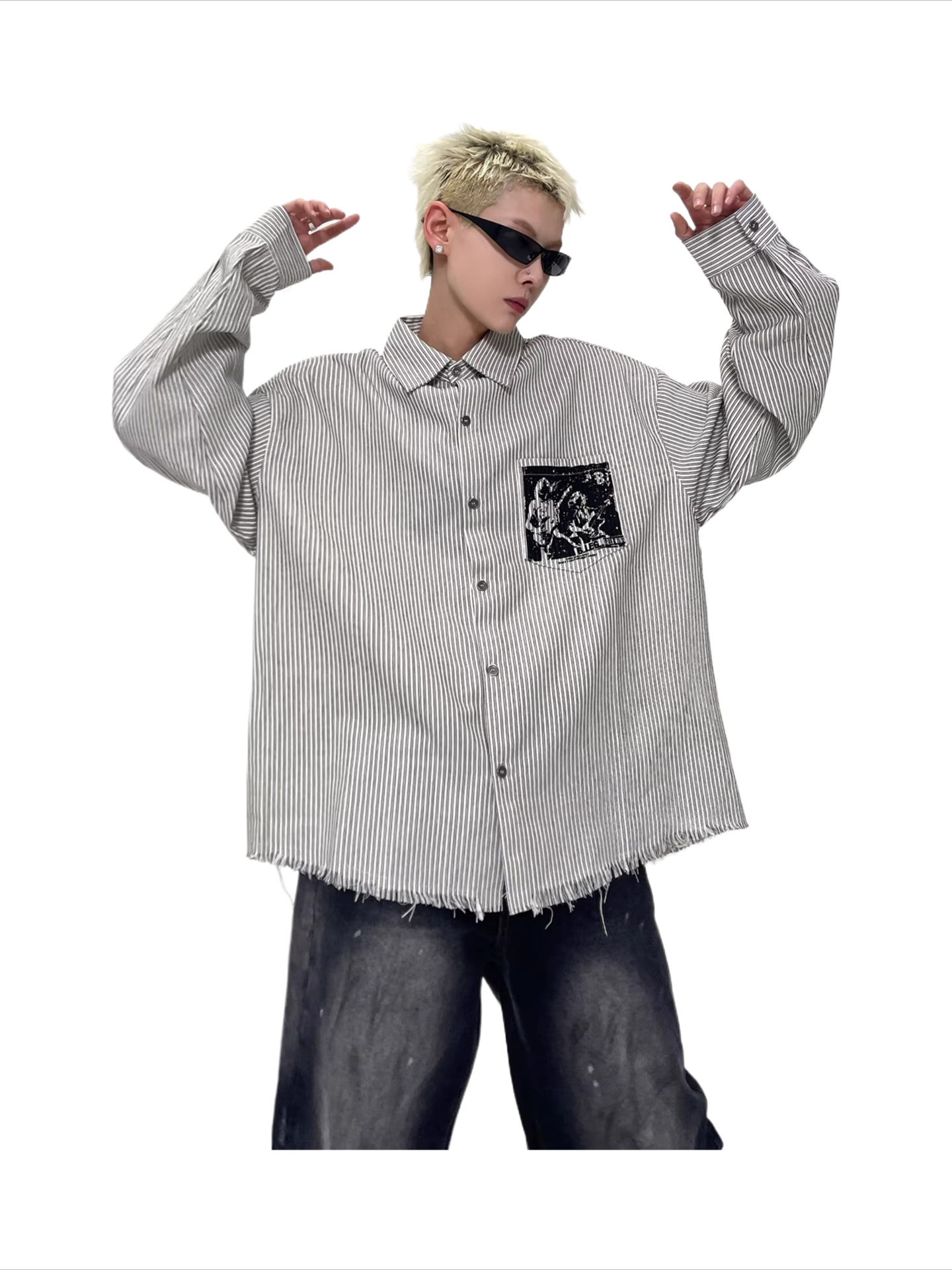 American niche graffiti print vertical stripe shirt  SIN040