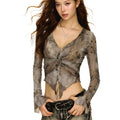 American retro print long sleeve t-shirt for women　WY014