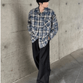 [JM HOMME] distressed raw edge plaid shirt st1836