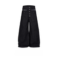American high street buttoned double waist loose wide leg scimitar pu leather flap pocket pantspants original color jeans
