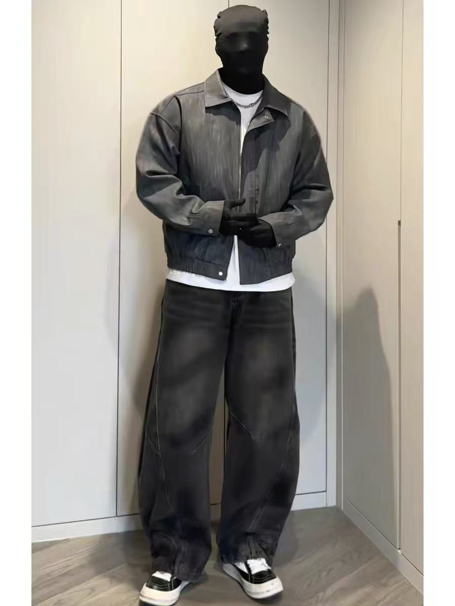 American autumn leather jacket fat boys wear a coat new Harrington tie-dye bomber jacket