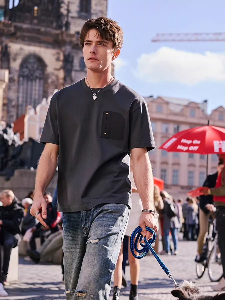 Functional wind short-sleeved t-shirt men's top half-sleeved crew neck gray WY031