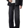 Loose black casual pants men's elastic wide-leg trousers pleated drawstring straight sweatpants WY073