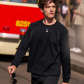 Long Sleeve Crew Neck Men's T-Shirt Ragged Sleeve Black Material Sports Wind  WY029