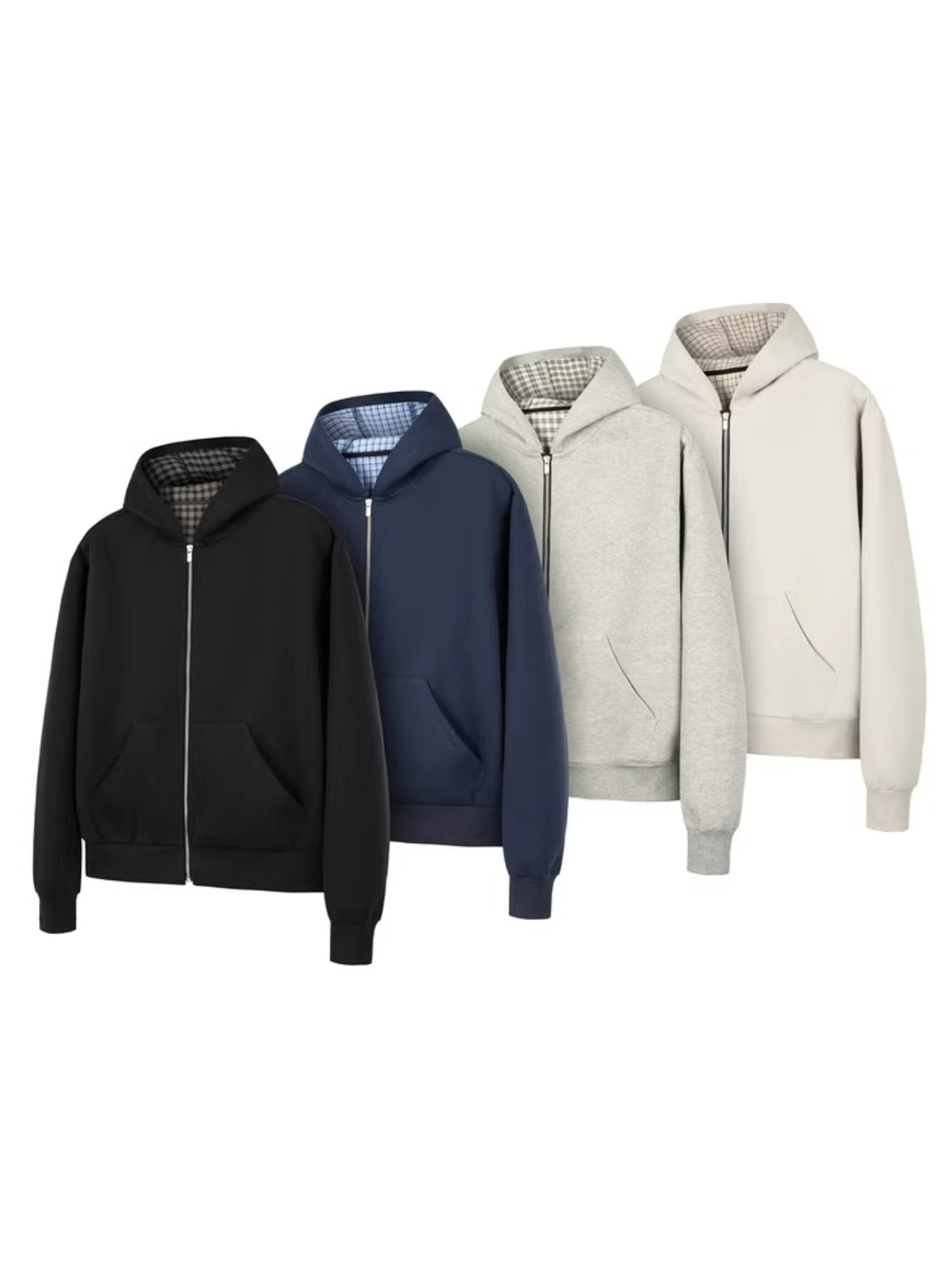 Grids pattern hooded zipper cardigancasualwork clothingloose hooded sweatshirtoutwear for men and women sinclub6195