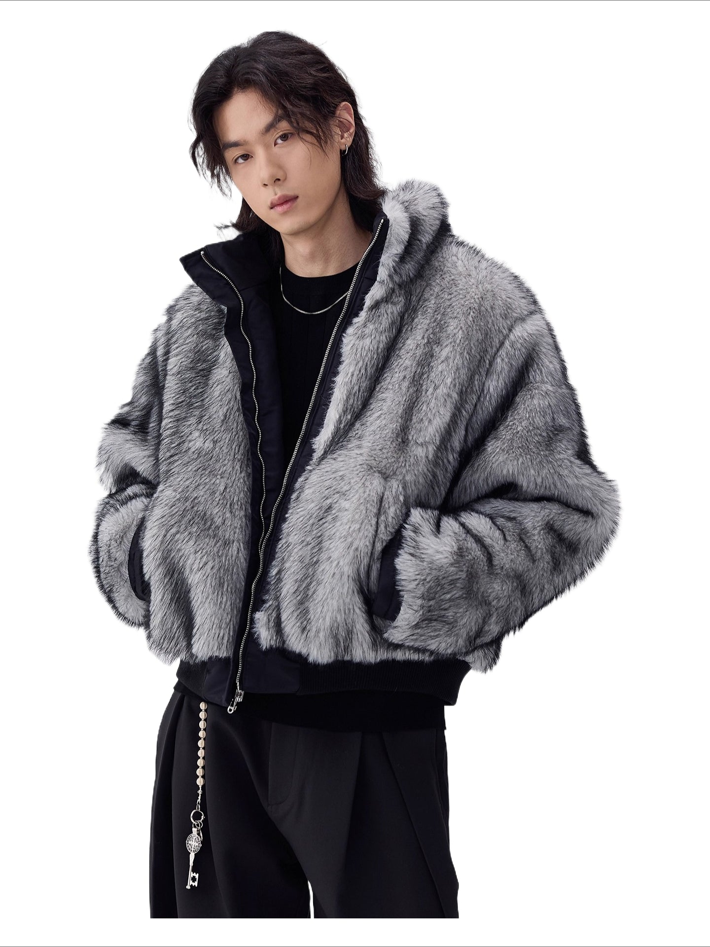 Mountain carving imitation wolf hair wears stand-up collar cotton clothes for men and women 3M new Shirley G cotton jacket on both sides