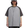 Summer American retro contrasting color shoulder sleeves cool and quick-drying t-shirt shoulder-down small neckline short sleeves WY083