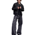 Old money style red denim airplane buckle placket lapel jacketoutwear  SIN0875