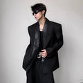 Light luxury leather design sense of extravagance v-neck shoulder padded blazer men's autumn high-end silhouette suit