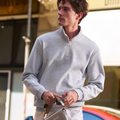 Grey sweater stand-up collar zipper semi-open collars men's leather simple long sleeves WY036