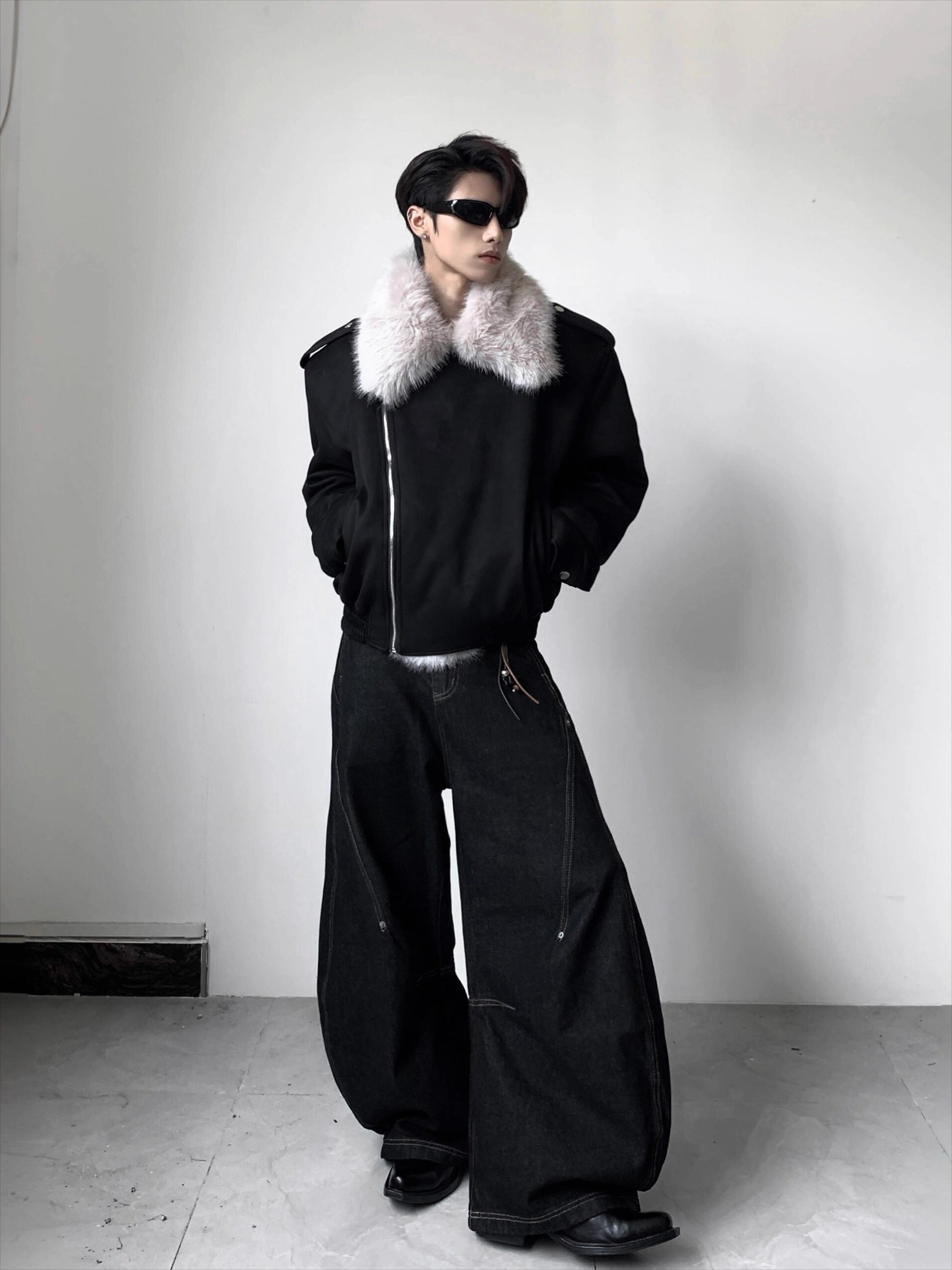 Light luxury thickened winter big fur collar seat mountain carving jacket men's advanced sense padded cotton cleanfit cotton clothes