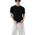 Men's Ribbed Knit Henley T-Shirt Short Sleeve Slim Fit Casual Summer Top st0569