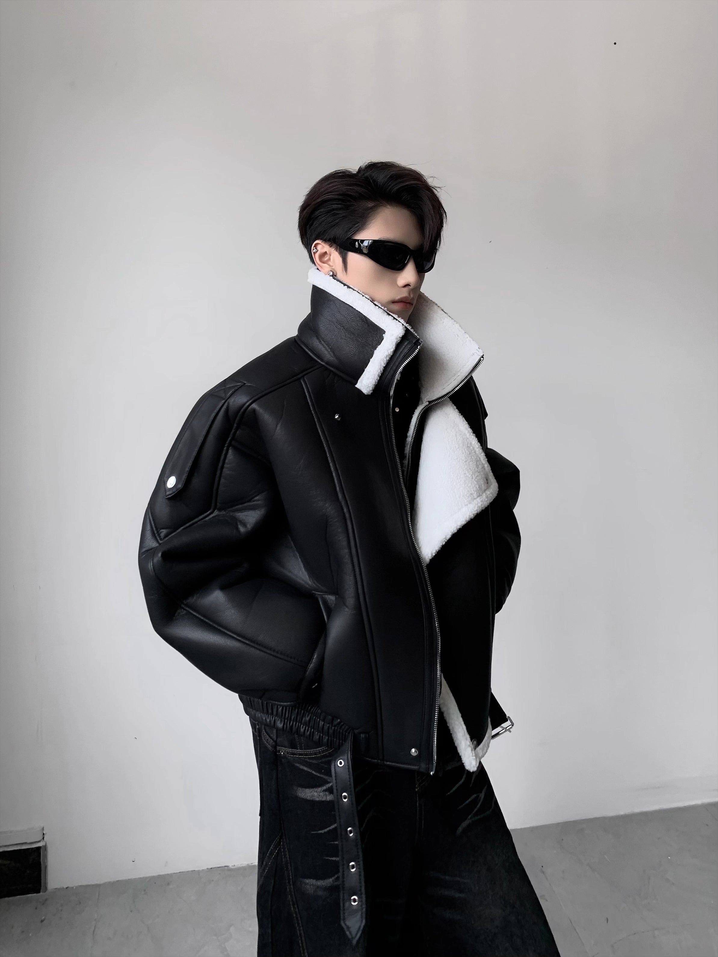 Light luxury double-layer collar velvet cleanfit seat mountain carving jacket men's winter senior thickened leather cotton clothes