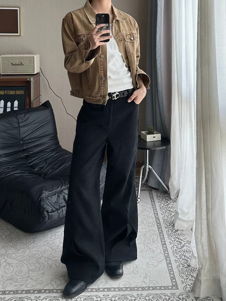 [Jaksaa3A] TEXTURED SLIT-PANEL WIDE TROUSERS st5025