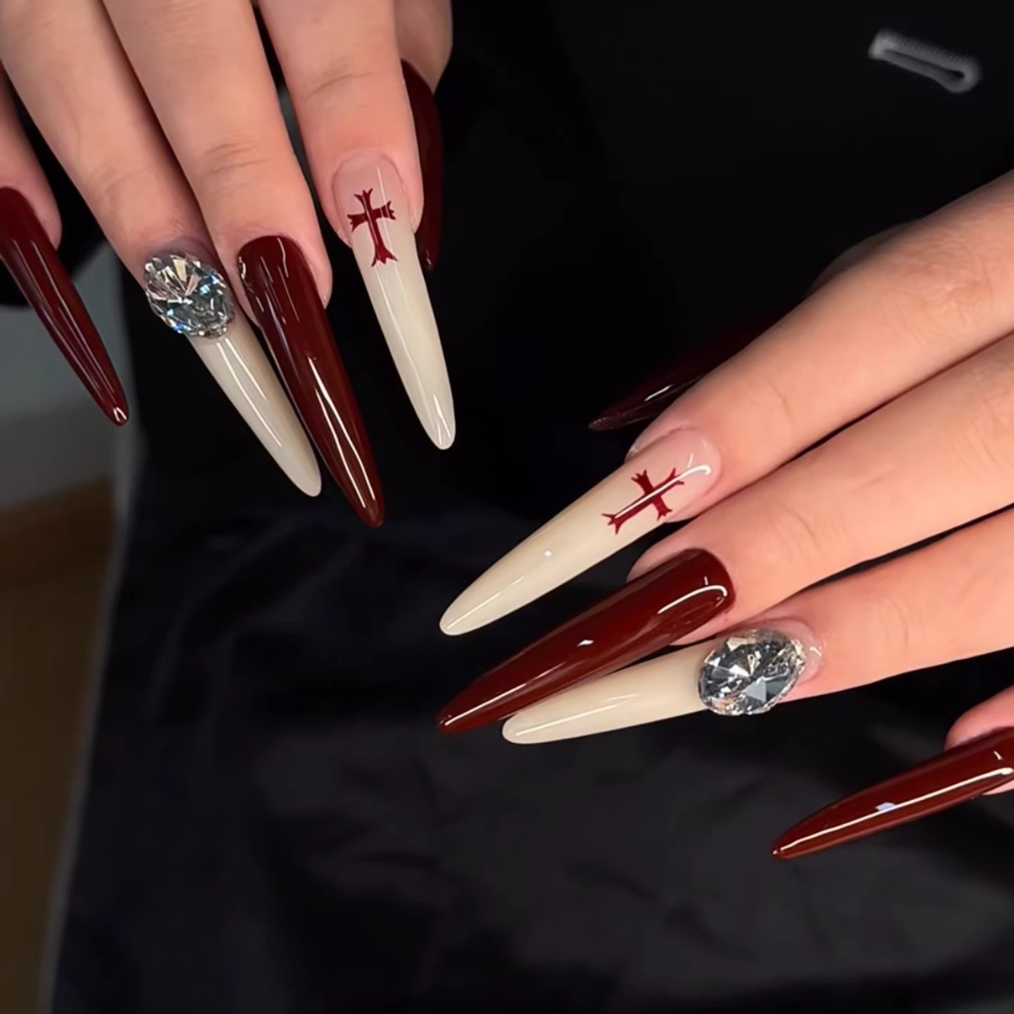 New arrival wear armor light luxury style manicure with a large pile of diamonds and cross purely handmade wear armor pieces  SYL006