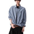 Blue plaid embroidered lapel shirt  SIN026
